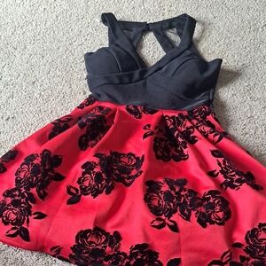 Crystal Doll Black and Red Floral Midi Dress